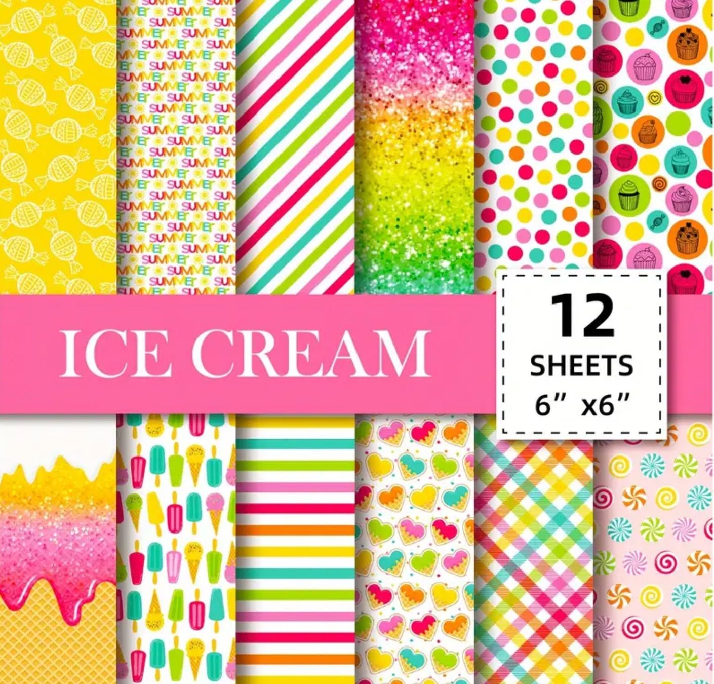 Carta: 12 Blatt Design-Papier, Bastelpapier - Ice Cream – Nuovo e nell'imballaggio originale da Frenkendorf venduto da jazzplatten 1