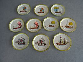10 Metall Flaschen Glas Untersetzer "historische Schiffe"