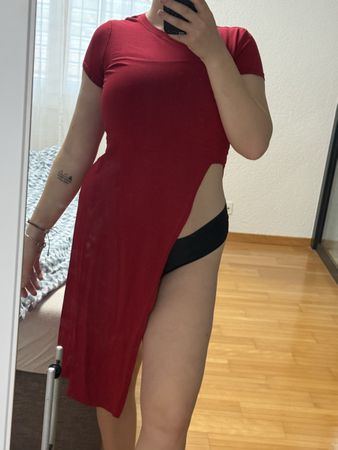 Red Asymmetric T-Shirt Dress, Size 40