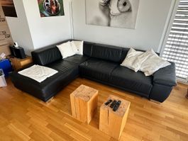 Ecksofa Leder schwarz mit Schlaffunktion guter Zustand