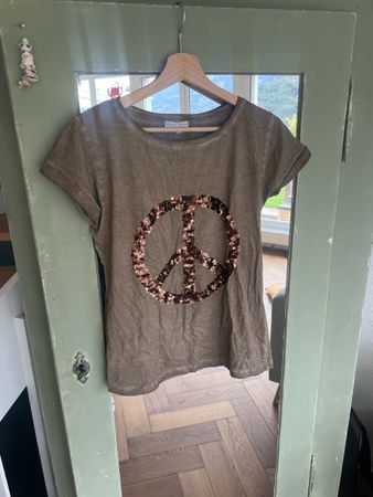 T-shirt Marie Lund motif peace, coton, taille S marron 