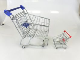2x Mini Einkaufswagen Deko Metall 33cm & 15cm
