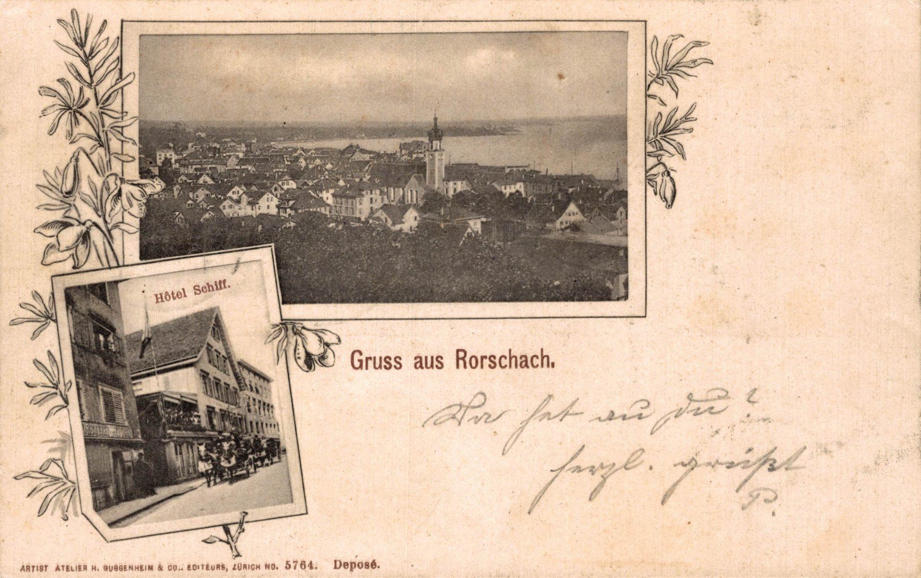 Ansichtskarten: Gruss aus Rorschach. Hôtel Schiff – Gebraucht aus Bronschhofen von Astore