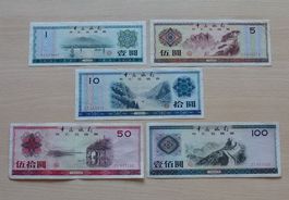 China ++ 5 alte Banknoten 1-100 Yuan