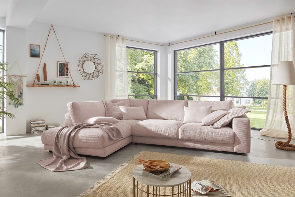 Sofas: Ecksofa High End in Cord rosa Links – Neu und originalverpackt aus Bischofszell von deluxe-moebel