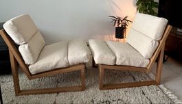 2 Vintage Design Sessel Eichen Holzrahmen Cord Polster