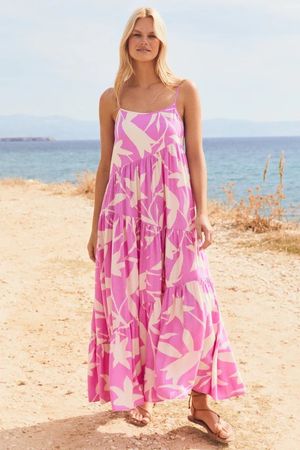 Robe longue d'été, rose à motifs floraux, taille 36