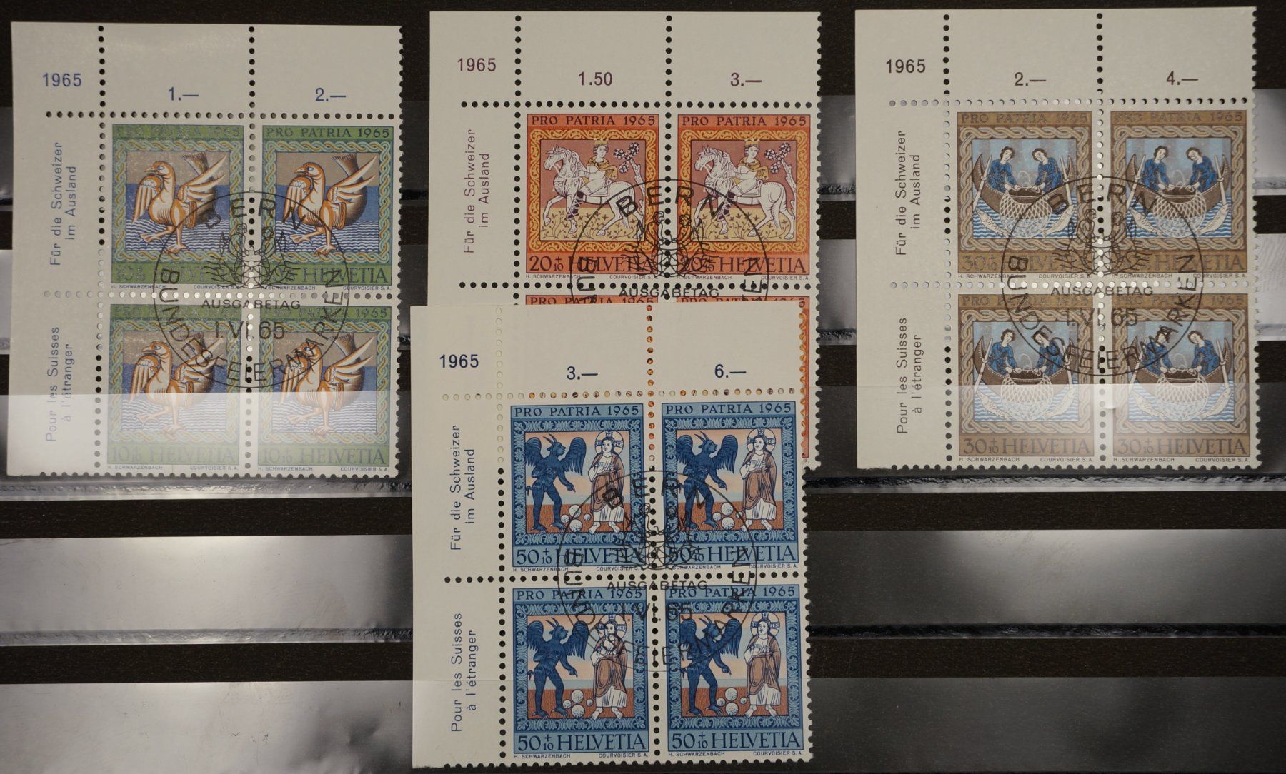 Tutti i francobolli: CH - Pro Patria - B123-127 - 4er Block m. Bogenrand - ET – Usato da Rombach venduto da VENTIS-Auktionen