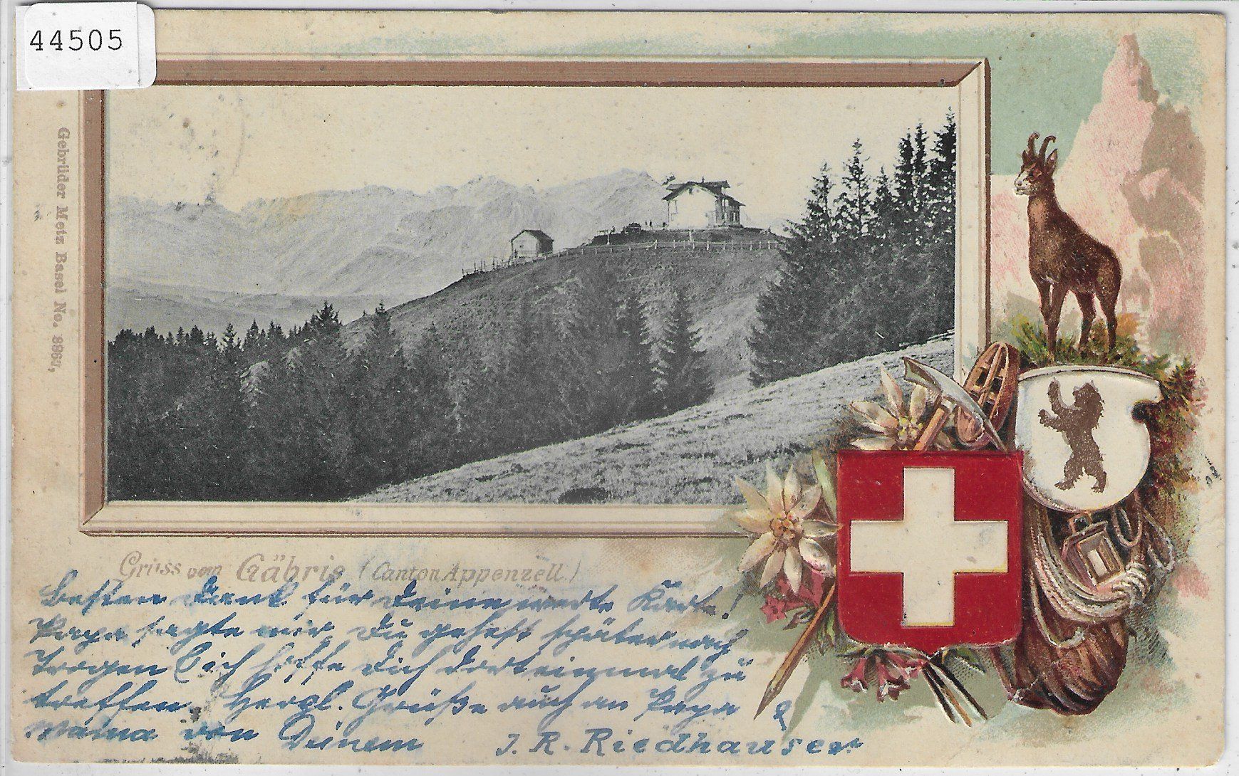 Ansichtskarten: Gruss vom Gäbris - Gemsen Präge-Litho – Gebraucht aus Ettingen von Kartenplanet