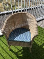 Korbsessel mit Sitzkissen Beige/Blau 