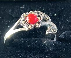Roter Vintage Ring, 925 Silber, Grösse 56