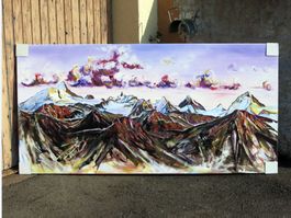 Grosses Acryl-Gemälde 'Walliser Panorama', 200 x 100 cm