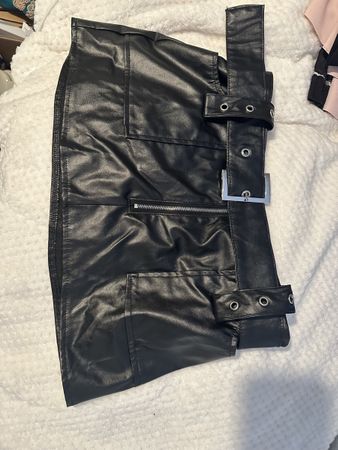 Emo gothic black Faux Leather Mini Skirt with Buckle Detail