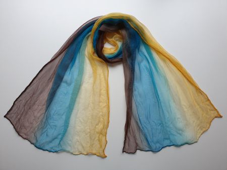 Semi-transparenter Seidenschal gelb-blau-braun