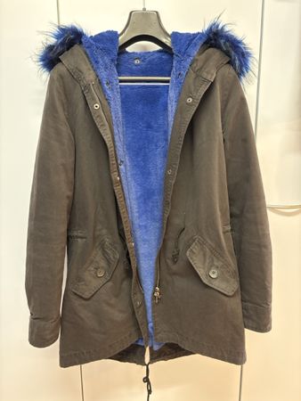 Parka Rubber & Co Schwarz Grösse L mit blauen Kunstpelz