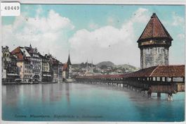 Luzern - Wasserturm, Kapellbrücke und Rathausquai - Litho