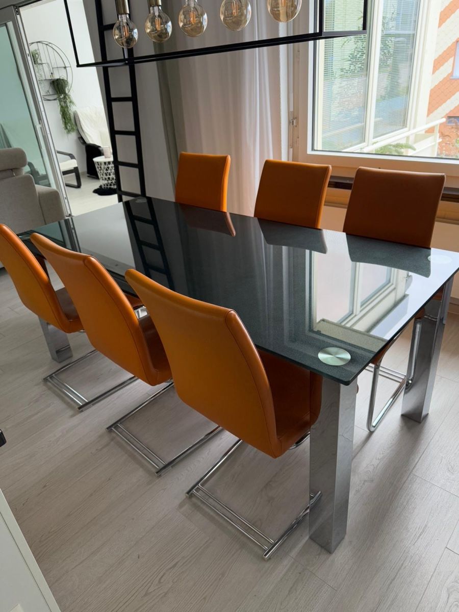 Sedie: Orange Leder Esszimmerstuhl Chrom Freischwinger – Usato da Zürich venduto da Nopipo 3