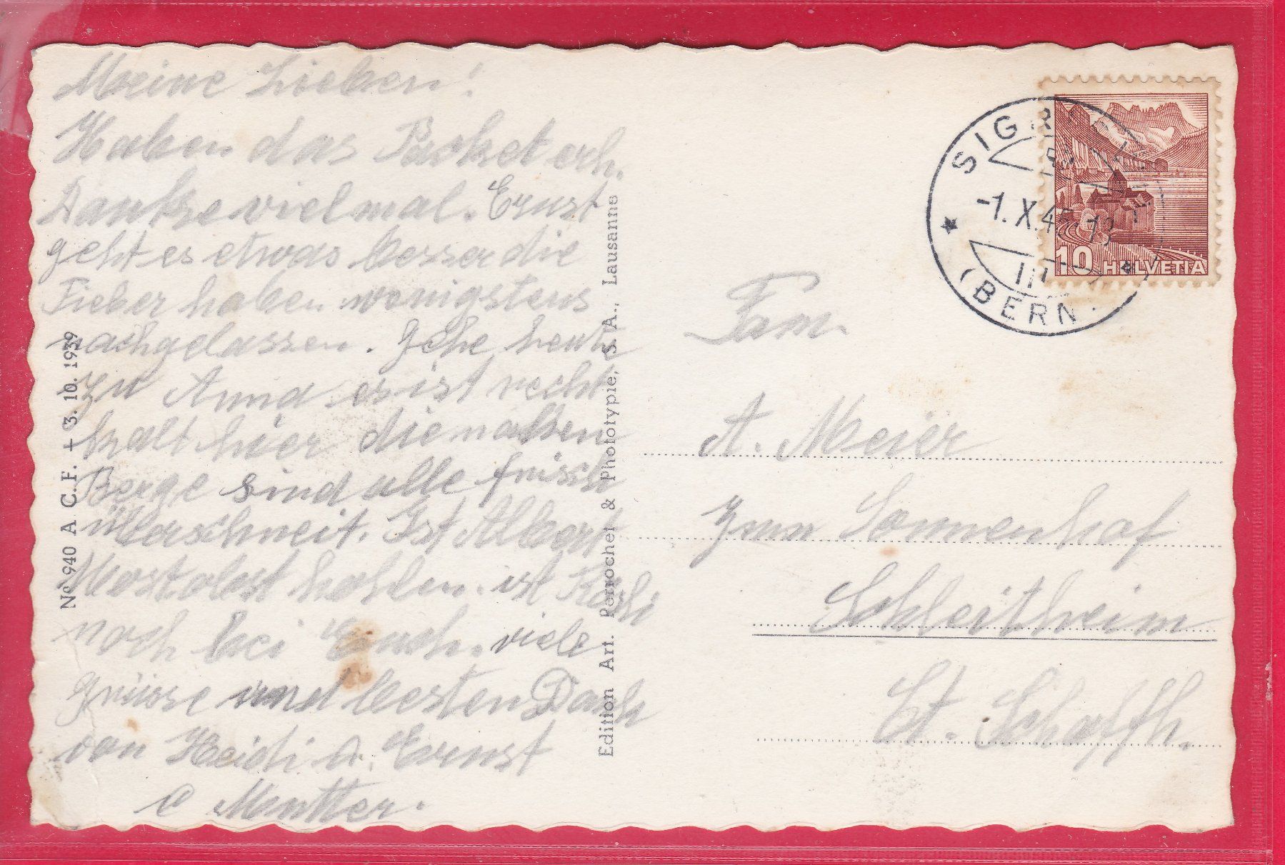 Cartoline postali: GUNTEN, EIGER, MÖNCH UND JUNGFRAU, 1.10.1945 – Usato da Oberrieden venduto da Gebirgsstelze 1