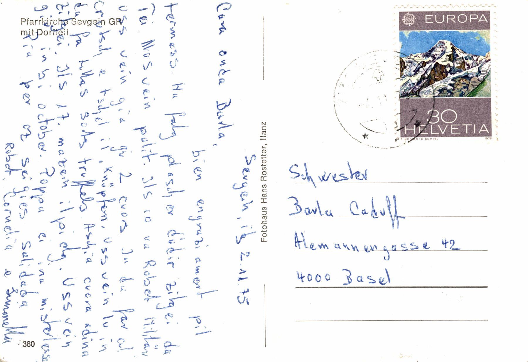 Cartoline postali: Pfarrkirche Sevgein GR mit Dorfteil – Usato da Bronschhofen venduto da Astore 1