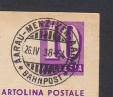 Bahnpost - Stempel Aarau-Menziken-Aarau 1938 auf BPK 139y