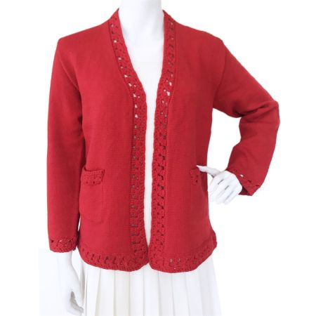 Strickjacke rot Cardigan offen Jacke M/L handgestrickt
