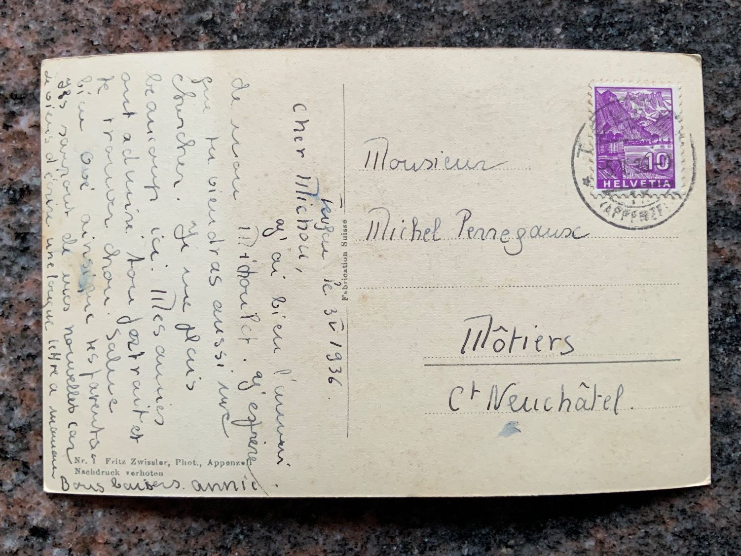 Cartoline postali: Ansichtskarte von Teufen, gelaufen 1936 – Usato da Vellerat venduto da joromaur 1