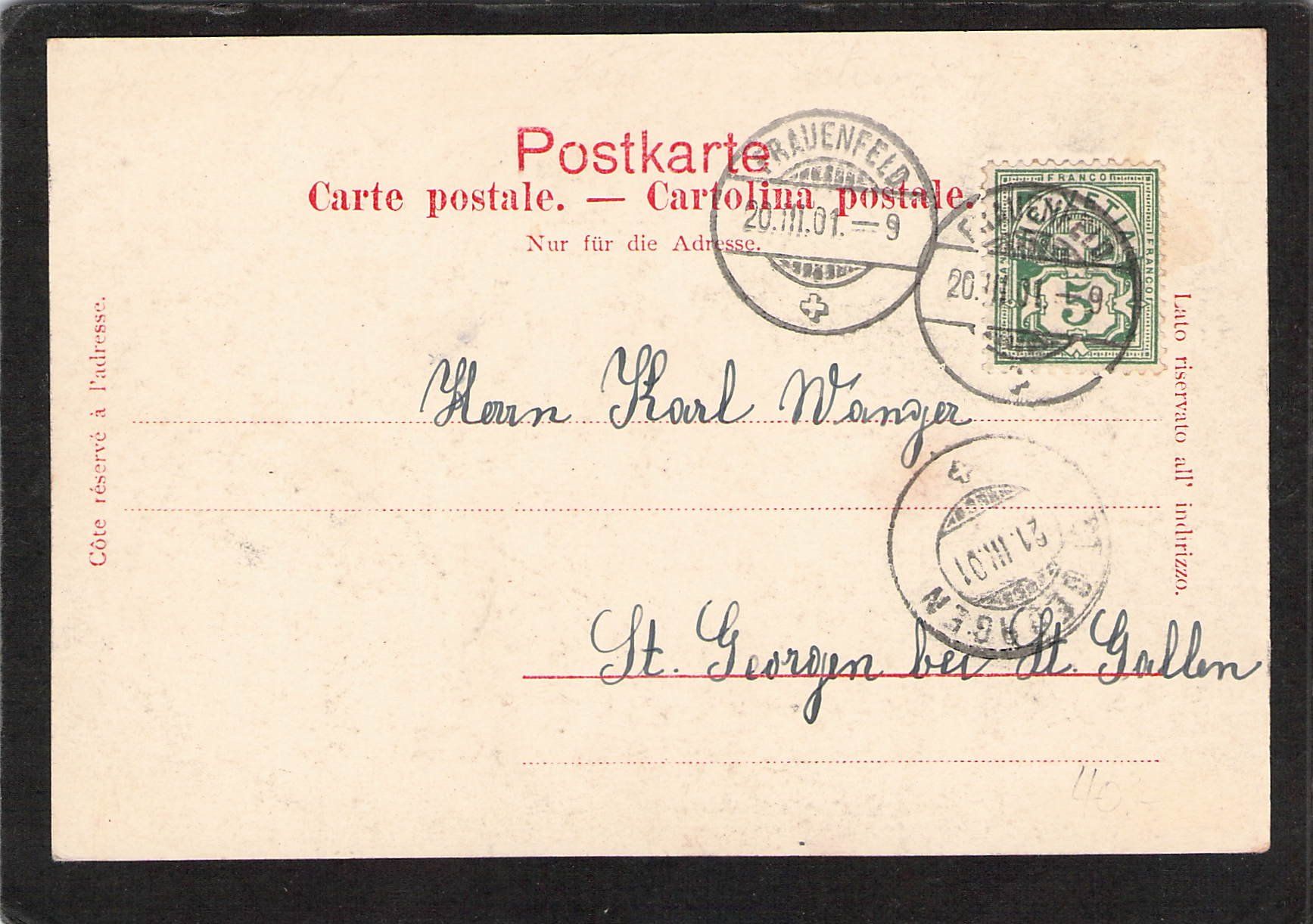 Ansichtskarten: Frauenfeld TG , gel. 1901 – Gebraucht aus Reichenburg von Pipo-67 1