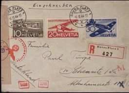 Schweiz Flugpost R Brief 1944 Davos Zensur Brief