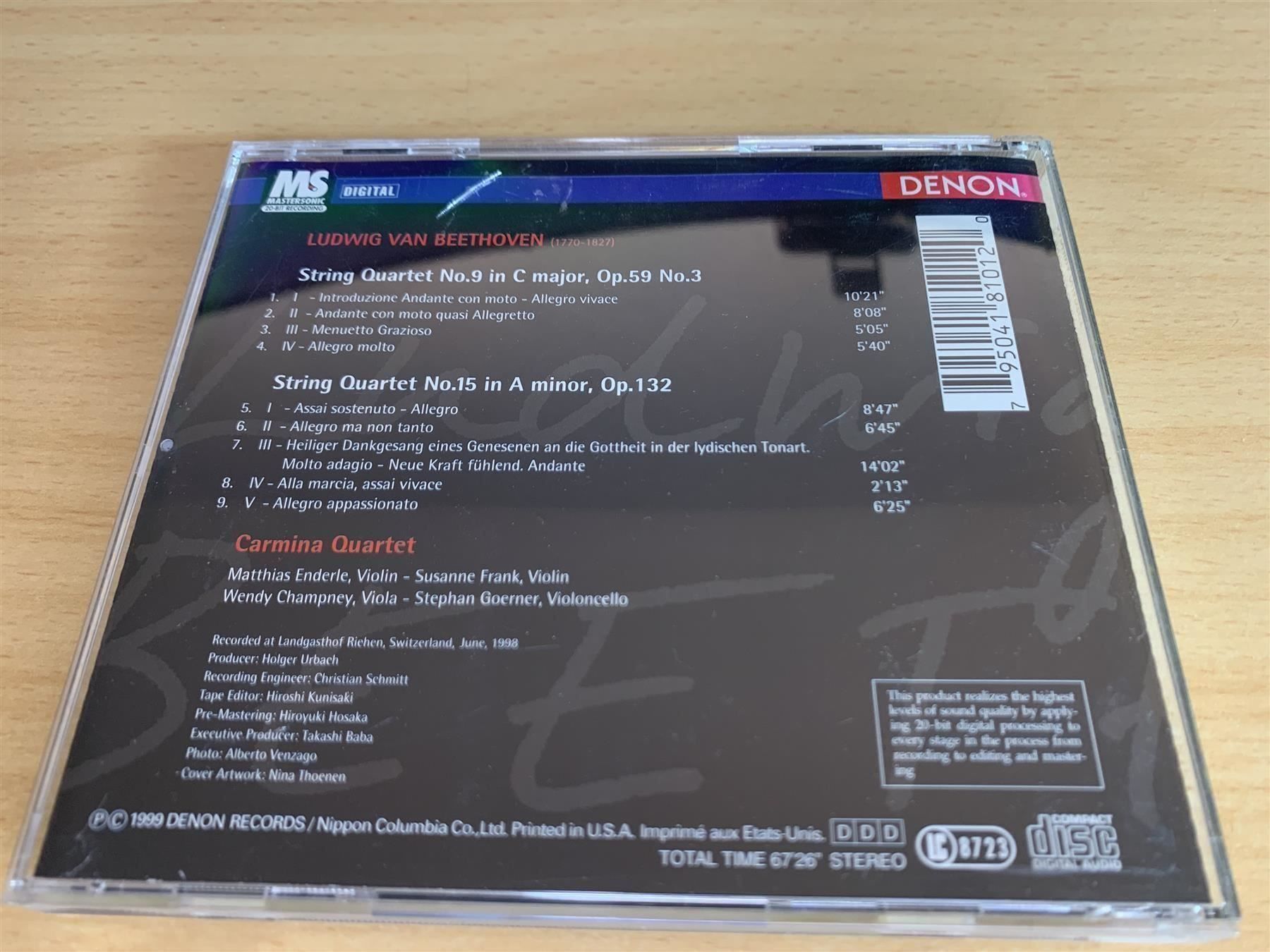 CD: Beethoven - Carmina Quartet  - Signiert – Usato da Rikon im Tösstal venduto da Alpenmutz 1