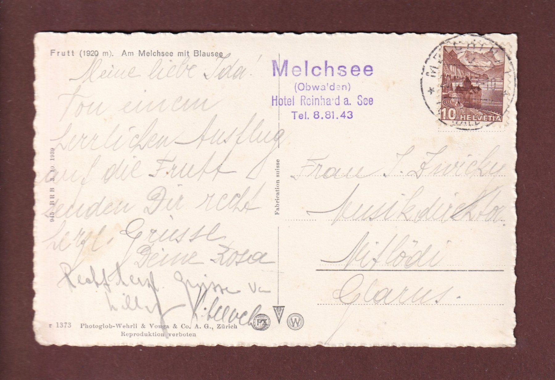 Cartoline postali: FRUTT - Am Melchsee - Kühe - 1943 – Usato da Pully venduto da nicecards 1