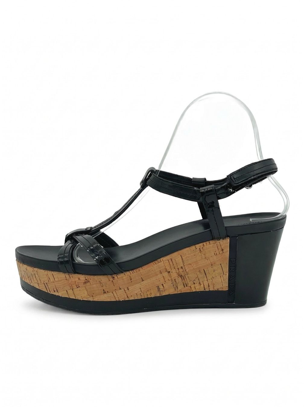 Prada Scarpe da donna: Prada Cork Wedge Sandale mit Absatz EU 38.5 Schwarz – Usato da Zürich venduto da shoe_shop
