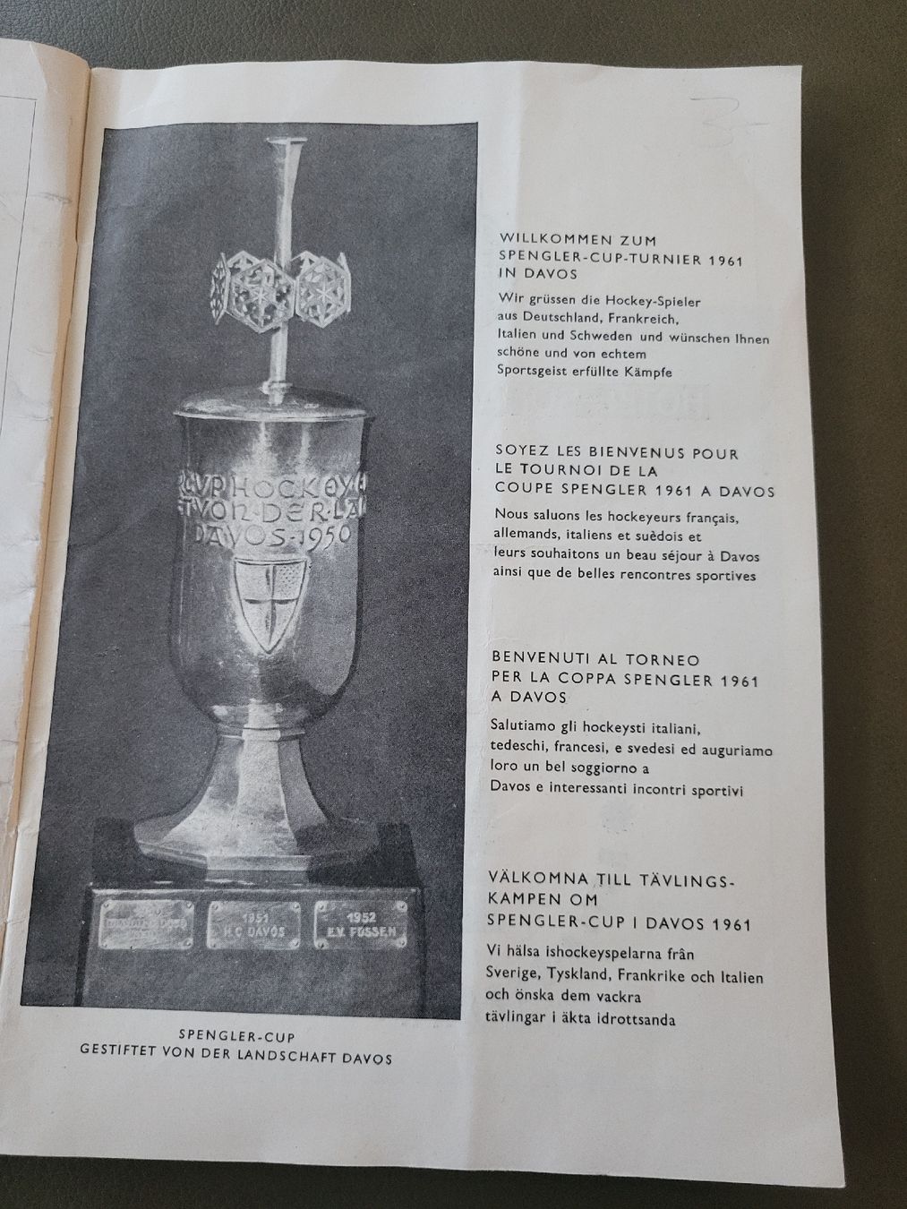 Documents: Spengler Cup Programm 1961 Hockey Club Davos  – D'occasion à nunningen par mic_88k2 1