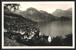 AK Weggis, Panorama mit Kirche, 1928