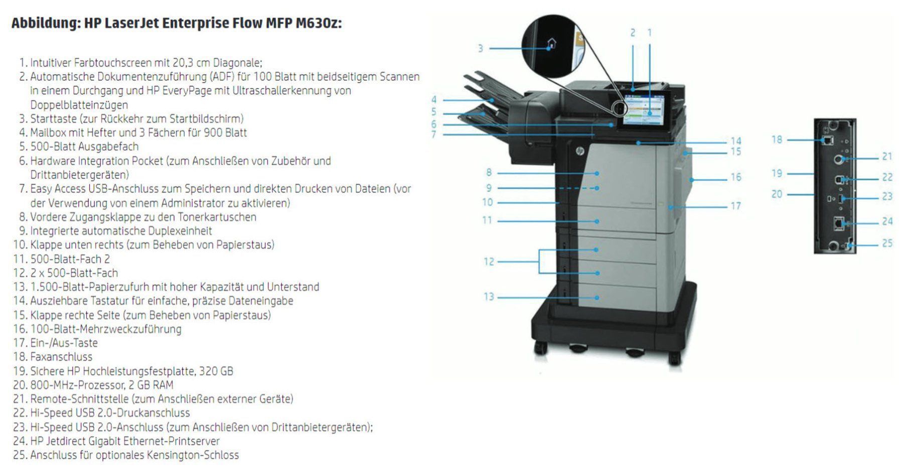 Hewlett Packard Drucker: HP LaserJet Enterprise Flow M630z Top A4 Multifunktionsgerät – Gebraucht aus Glattbrugg von copytron 8