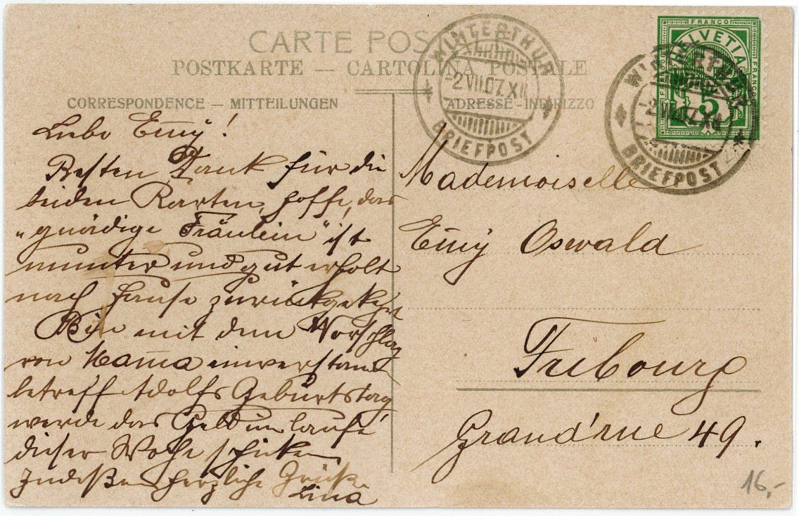 Cartoline postali: ZH 139 Kyburg belebt 1907 – Usato da Fribourg venduto da philafri 1