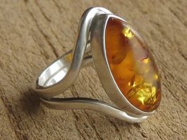 Vintage Ring Silber 925 Bernstein / Gr. 57