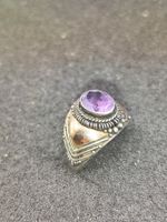 Art Deko 925er Silber, Schaumgold Unisex Ring mit Amethyst