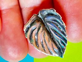 Silber Brosche Herbstblatt Unikat Handarbeit