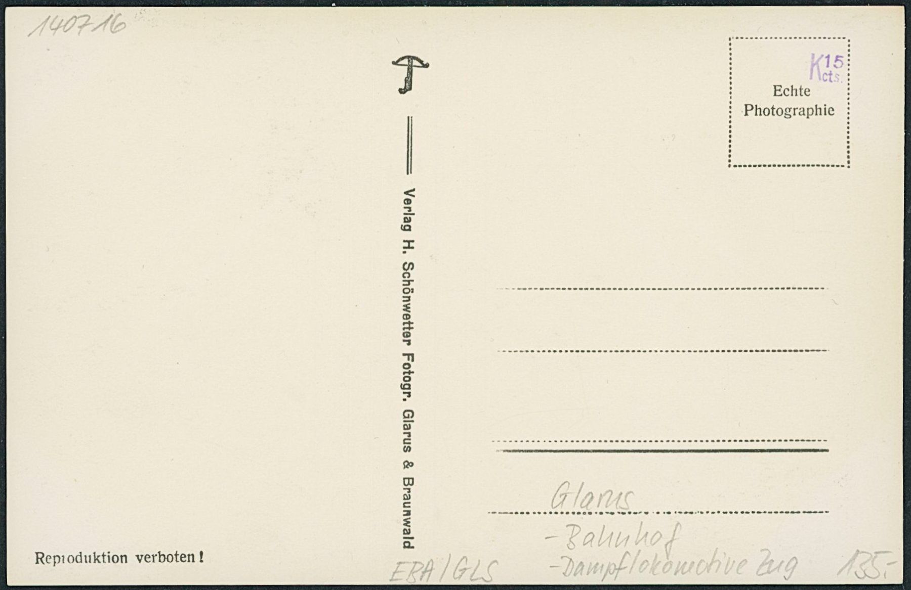 Cartes postales: GLS Glarus - Bahnhof - Bahn – Neuf (Voir description) à Schindellegi par dormay 1