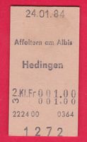 KARTON BILLETT, AFFOLTERN AM ALBIS-HEDINGEN,2.KLASSE EINFACH