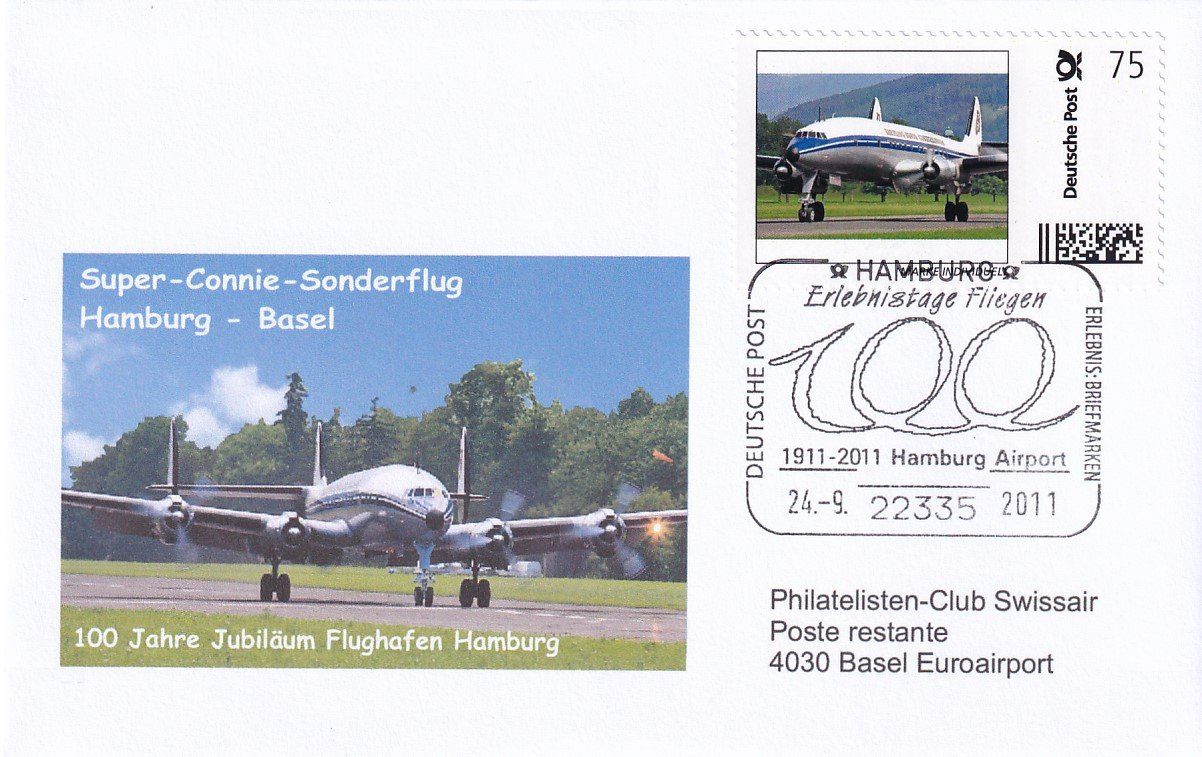 Tutti i francobolli: Sonderflug mit Super-Constellation Hamburg - Basel 2011 – Usato da Baar venduto da Asmara111