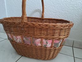 Korb Weide mit Blumenmuster Einkaufskorb Vintage