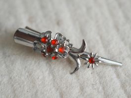 Vintage Haarspange Edelweiss, Strass rot, Trachtenstil