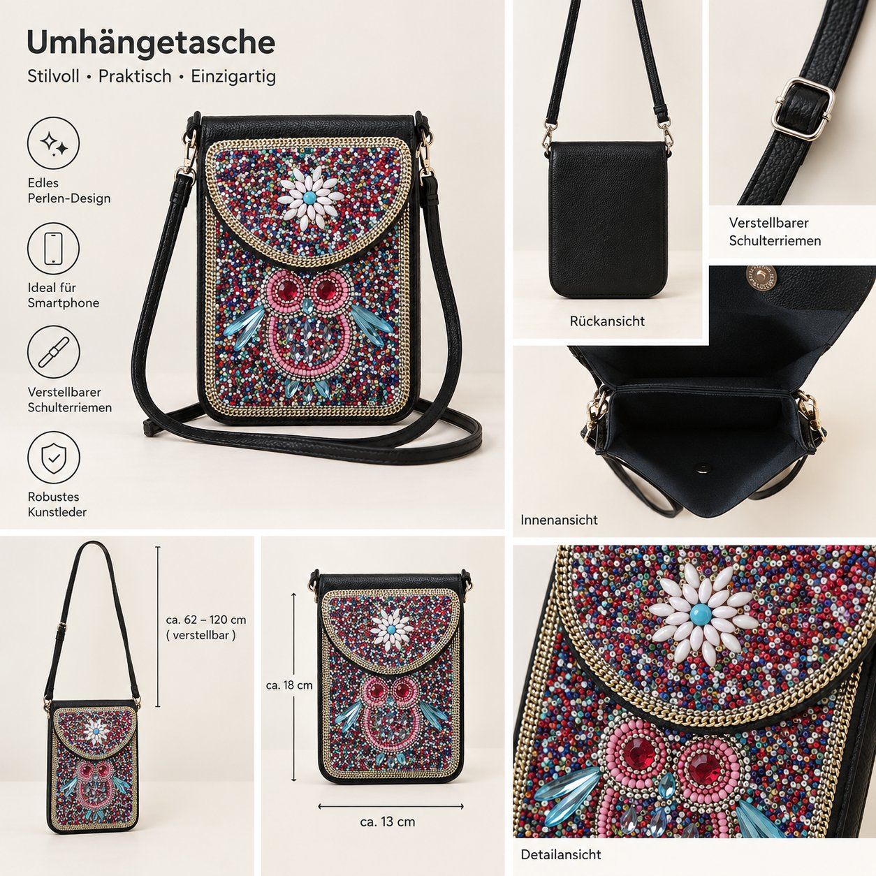 Kindertaschen: Umhängetasche mit Perlen & Eulenmotiv – Neu (gemäss Beschreibung) aus Root D4 von DMA02 1