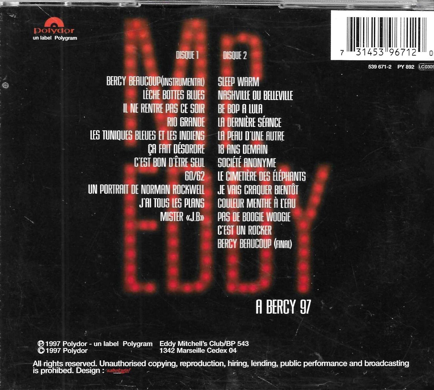 CDs: Eddy Mitchell 2 CD's - A Bercy 97 – Gebraucht aus Savagnier von Ne2065 1
