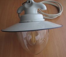 Email Porzellan Stall Leuchte mit Filament LED + Leinenkabel