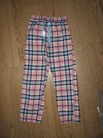 Schlafhose kariert rosa blau mit Bindeband Grösse 122/128