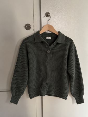 Mango Strickpullover XS – Dunkelgrün / Khaki – mit Kragen