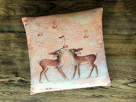 Kissenbezug 45 x 45 cm Zierkissen Winter Reh Rotkehlchen