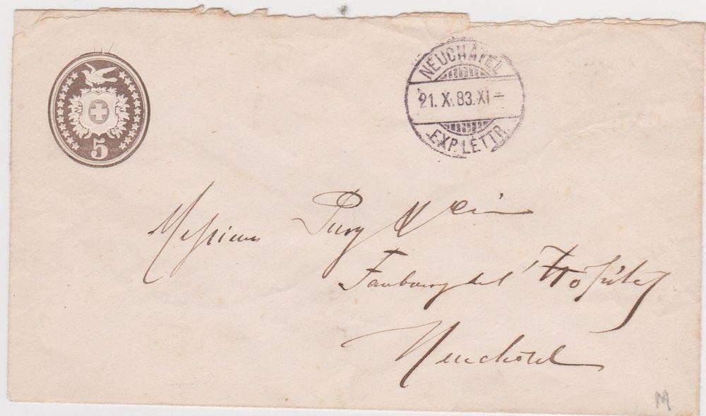 Enveloppe timbrée 21.X.1883 (Gebraucht) in Pailly für CHF 1 – mit ...
